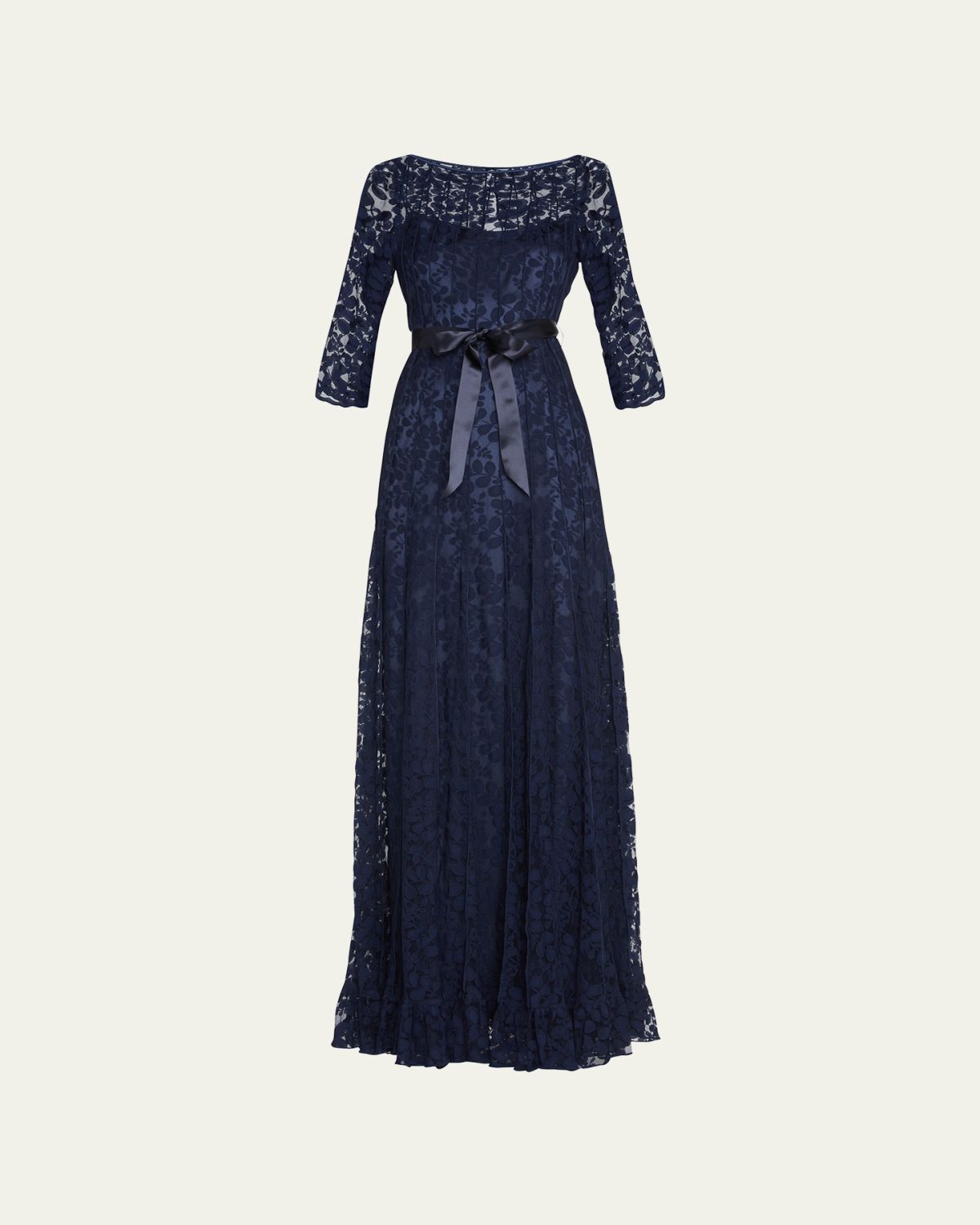 Rickie Freeman for Teri Jon 3/4-Sleeve Lace Overlay Gown