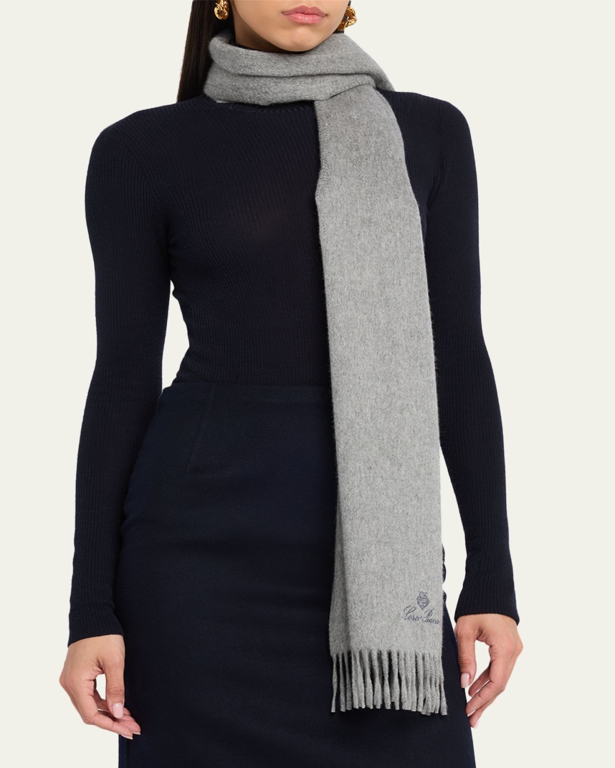 Loro Piana Cashmere Sciarpa Grande Fringe-Trim Scarf | Thumbnail 7 Loro Piana Cashmere Sciarpa Grande Fringe-Trim Scarf | Thumbnail 7