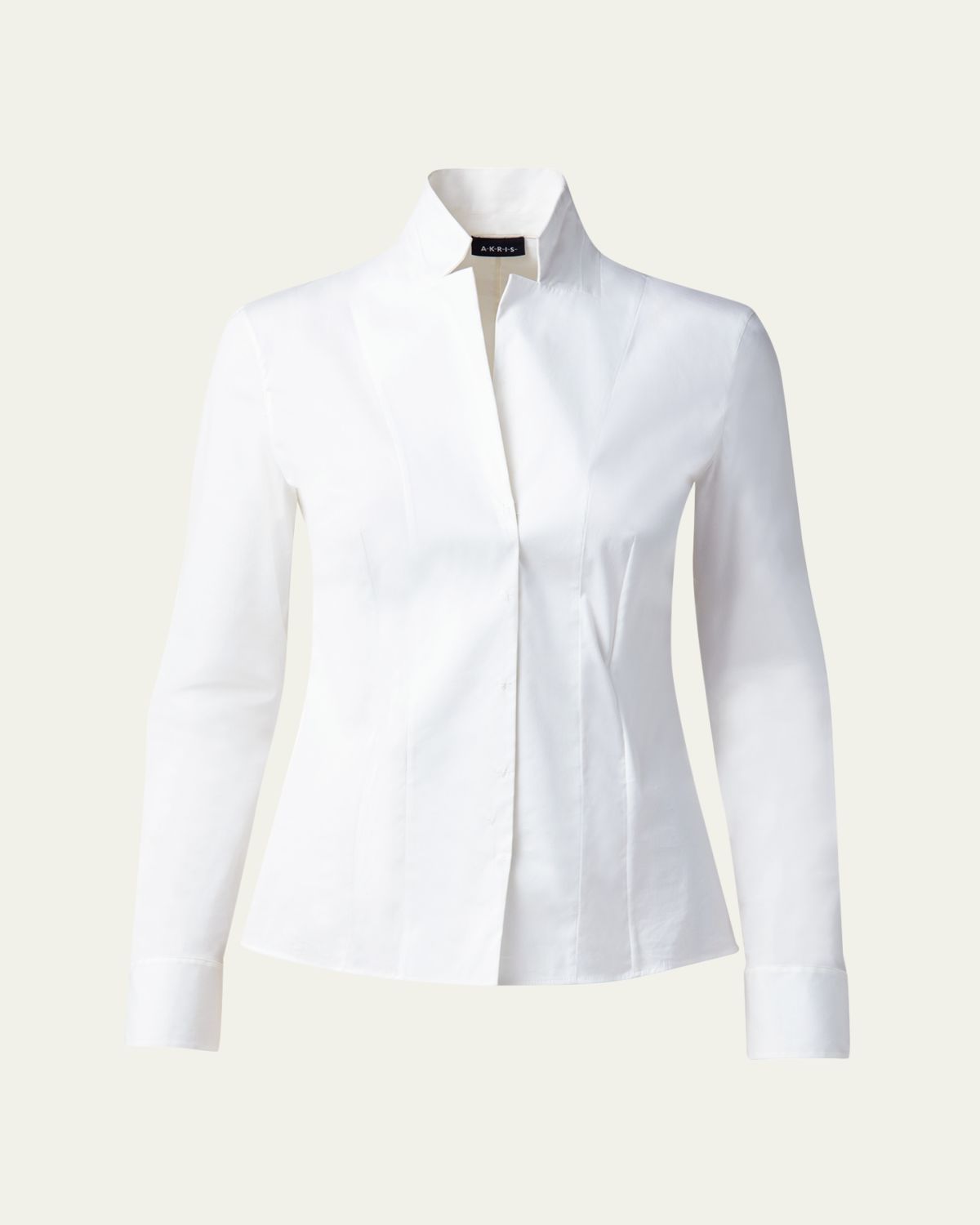 Akris Long-Sleeve Notched-Collar Poplin Blouse
