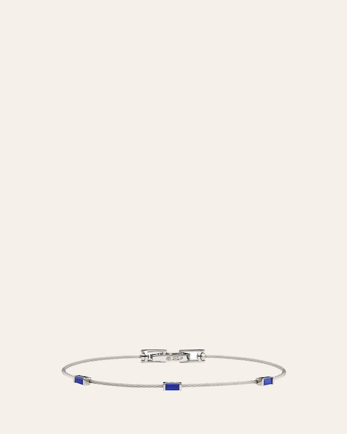 Paul Morelli Unity 18K White Gold Wire Bracelet with Baguette Blue Sapphires