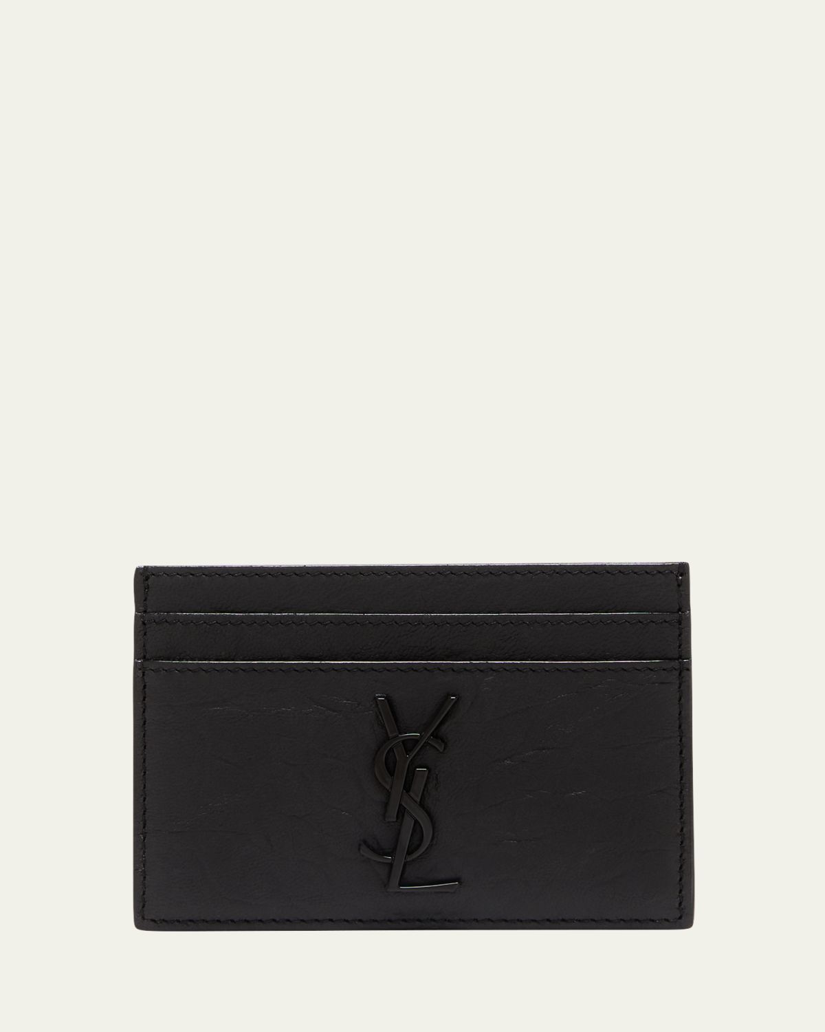 Saint Laurent YSL Monogram Croc-Embossed Leather Card Case, Black