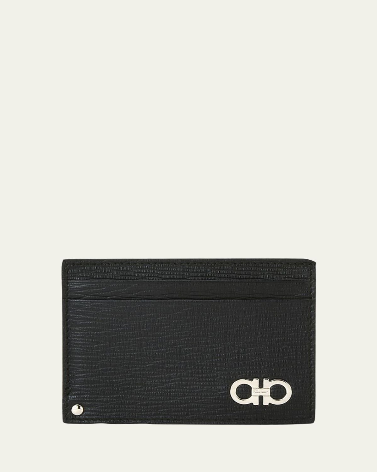 Ferragamo Men 's Revival Gancini Leather Card Case with Flip-Out ID Window, Black/Red