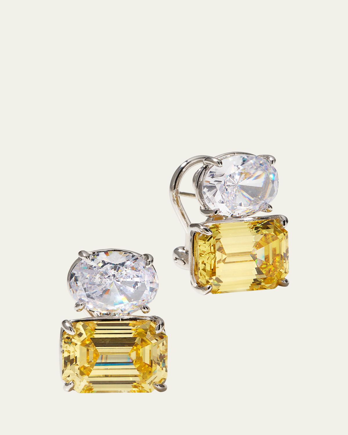 Fantasia by DeSerio 26.0 TCW White Oval & Canary Emerald-Cut Stud Earrings