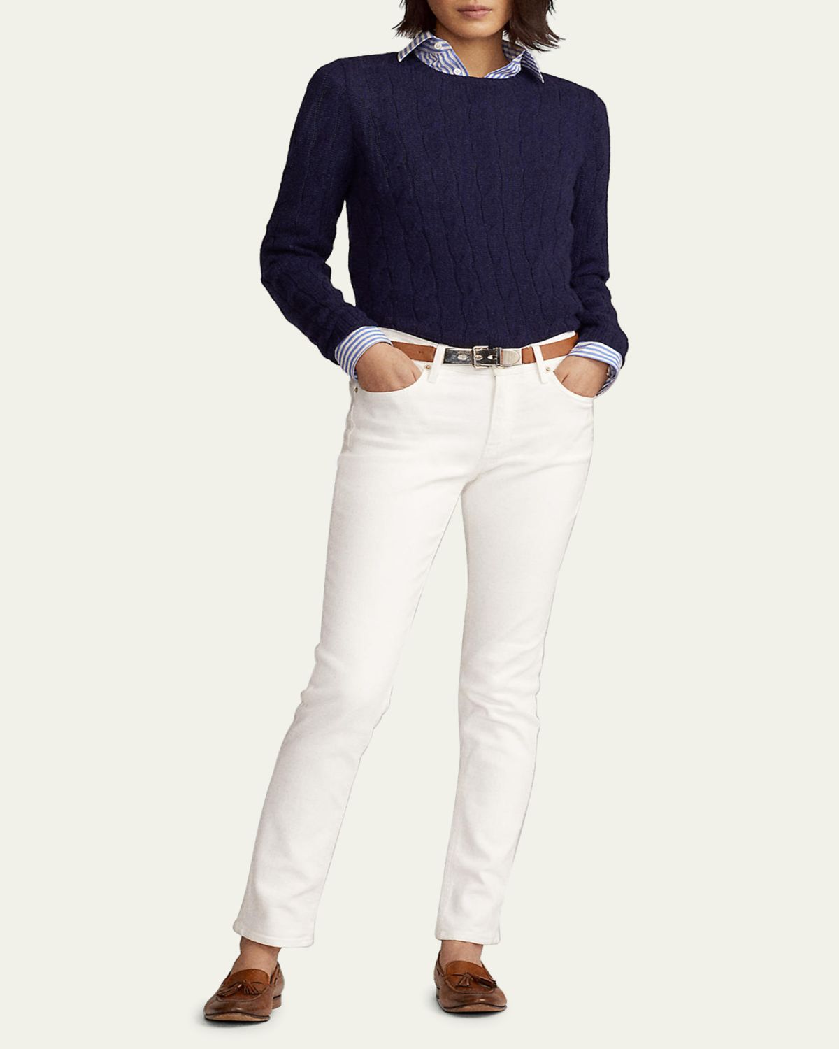 Ralph Lauren Collection Cable-Knit Cashmere Crewneck Sweater
