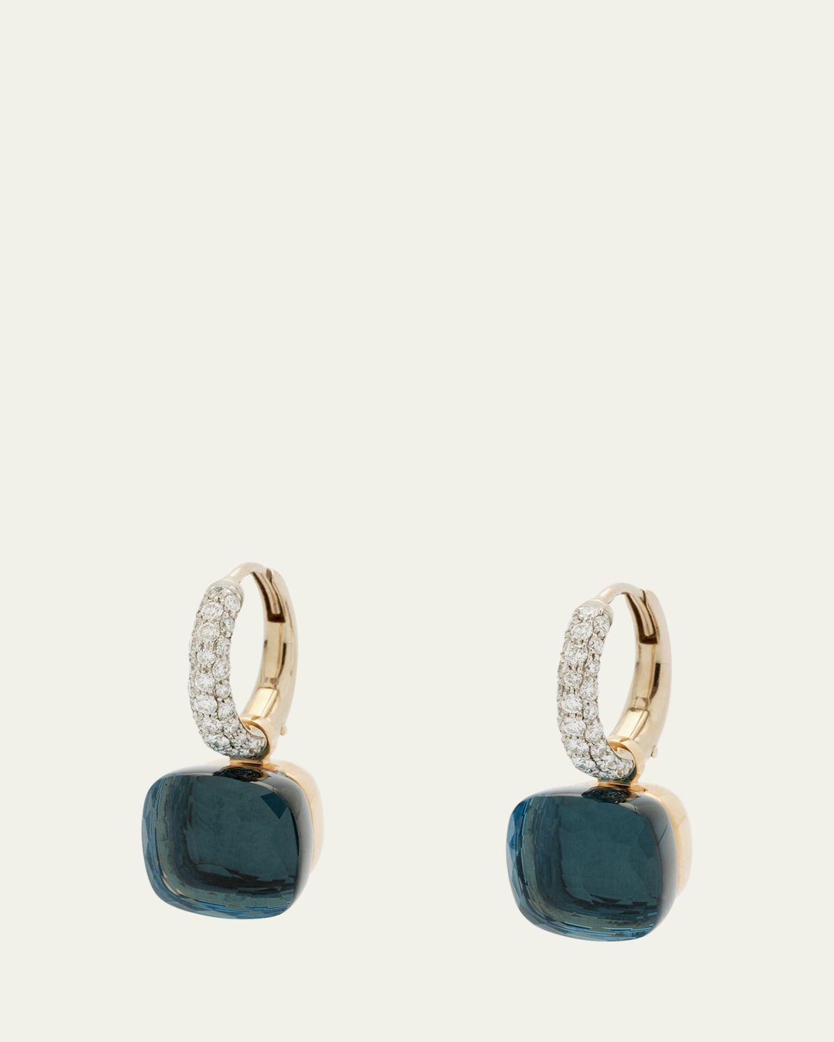 Pomellato Nudo 18k White/Rose Gold Drop Earrings with Blue Topaz & Diamonds