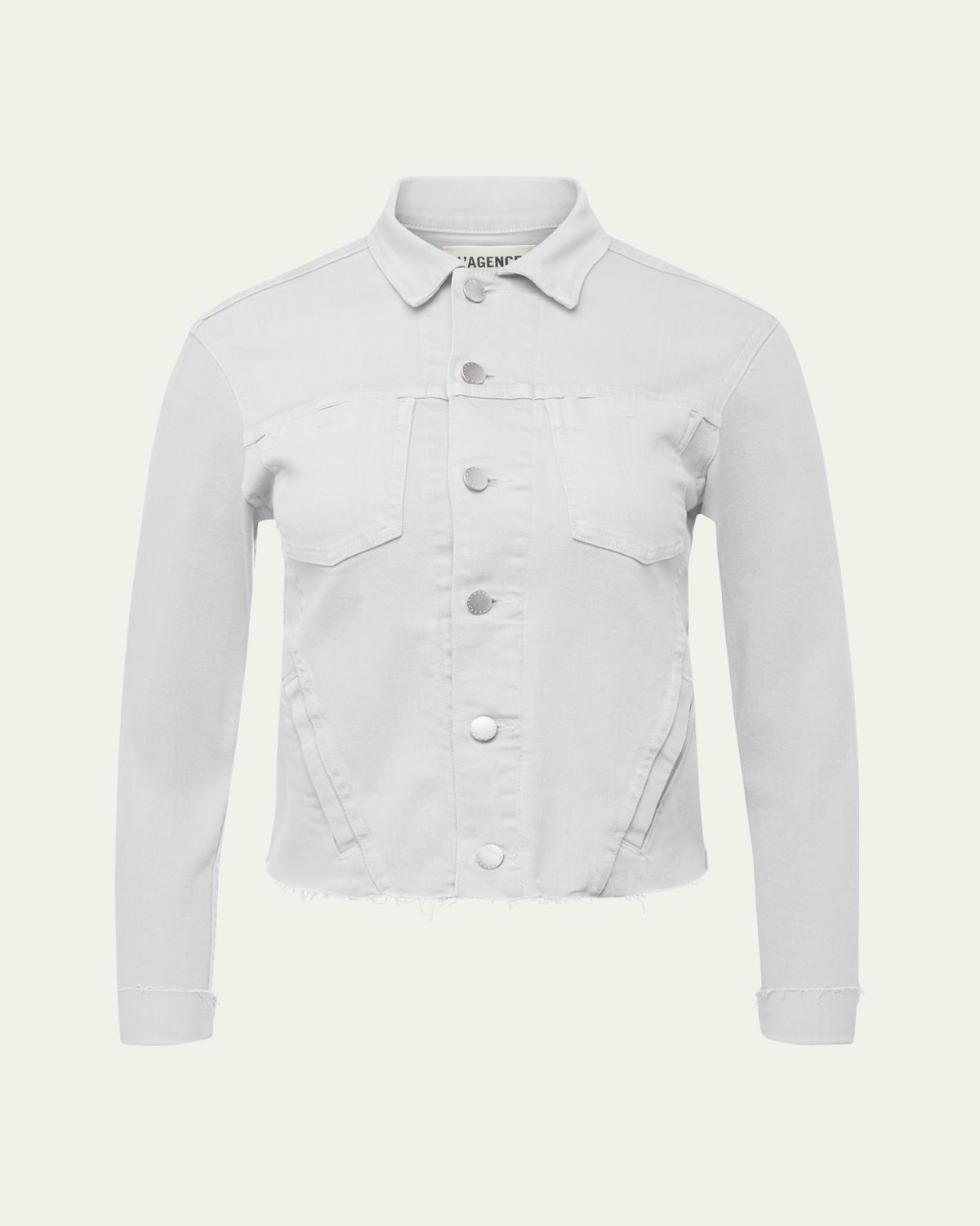 L'Agence Janelle Slim Cropped Jean Jacket with Raw Hem - Women's Clothing
