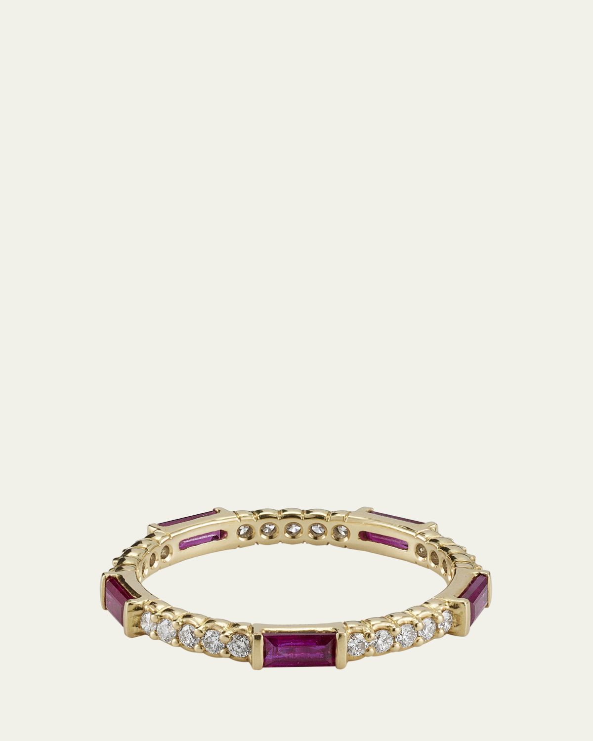 Paul Morelli Ruby & Diamond Pinpoint Baguette Ring in 18K Gold, Size 6.5