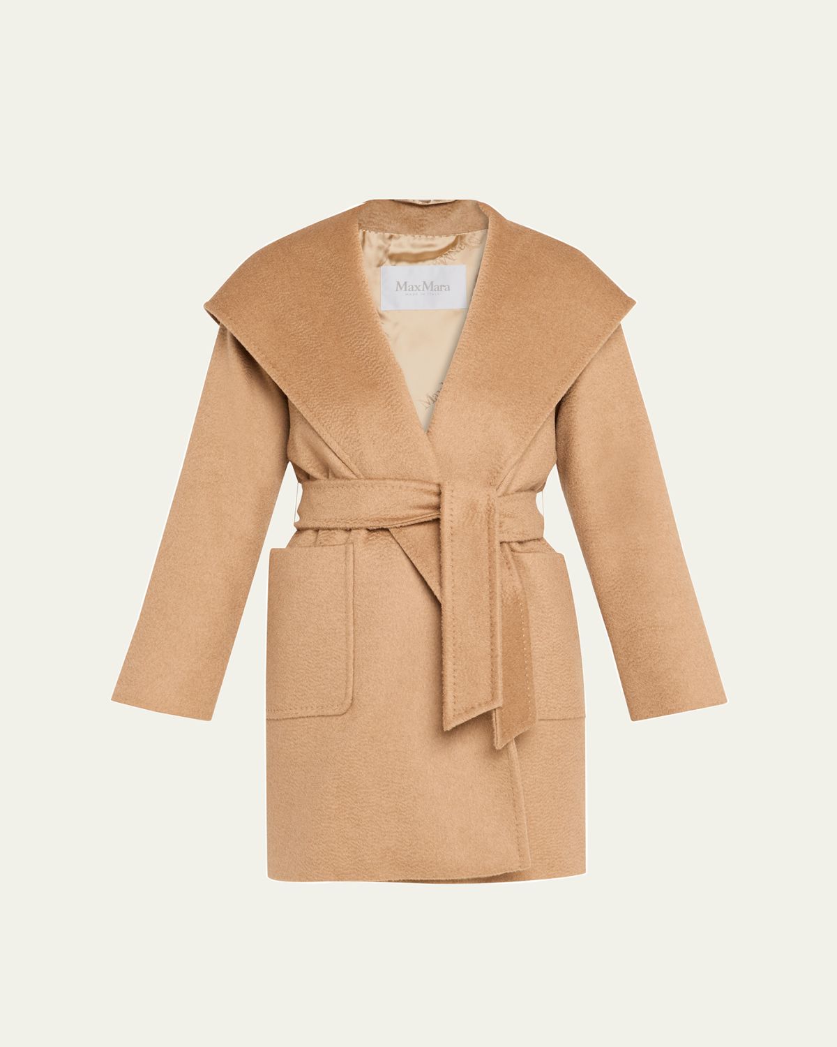 Max Mara Rialto Camel Hair Belted Short Hooded Coat