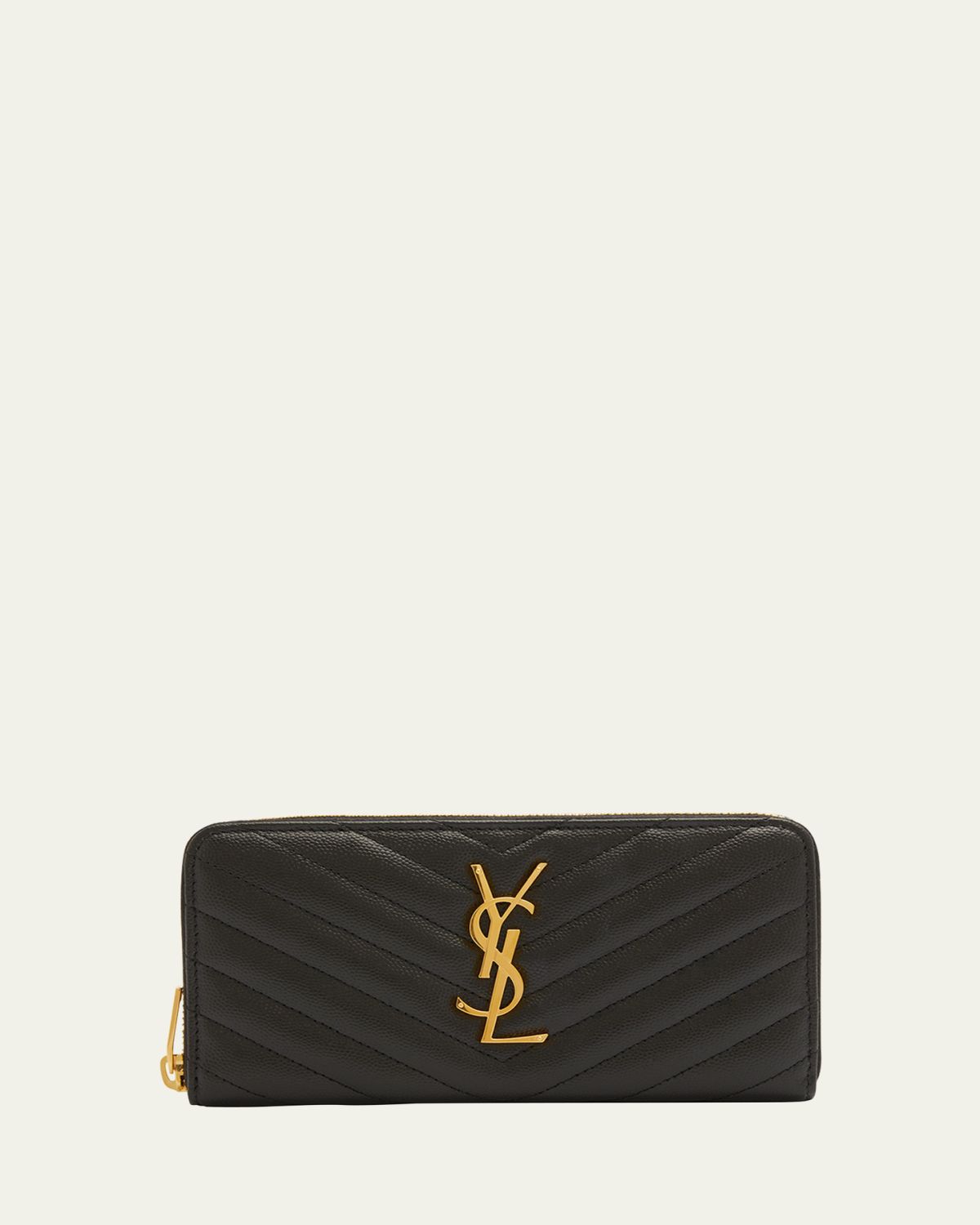 Saint Laurent YSL Monogram Large Zip Wallet in Grained Leather