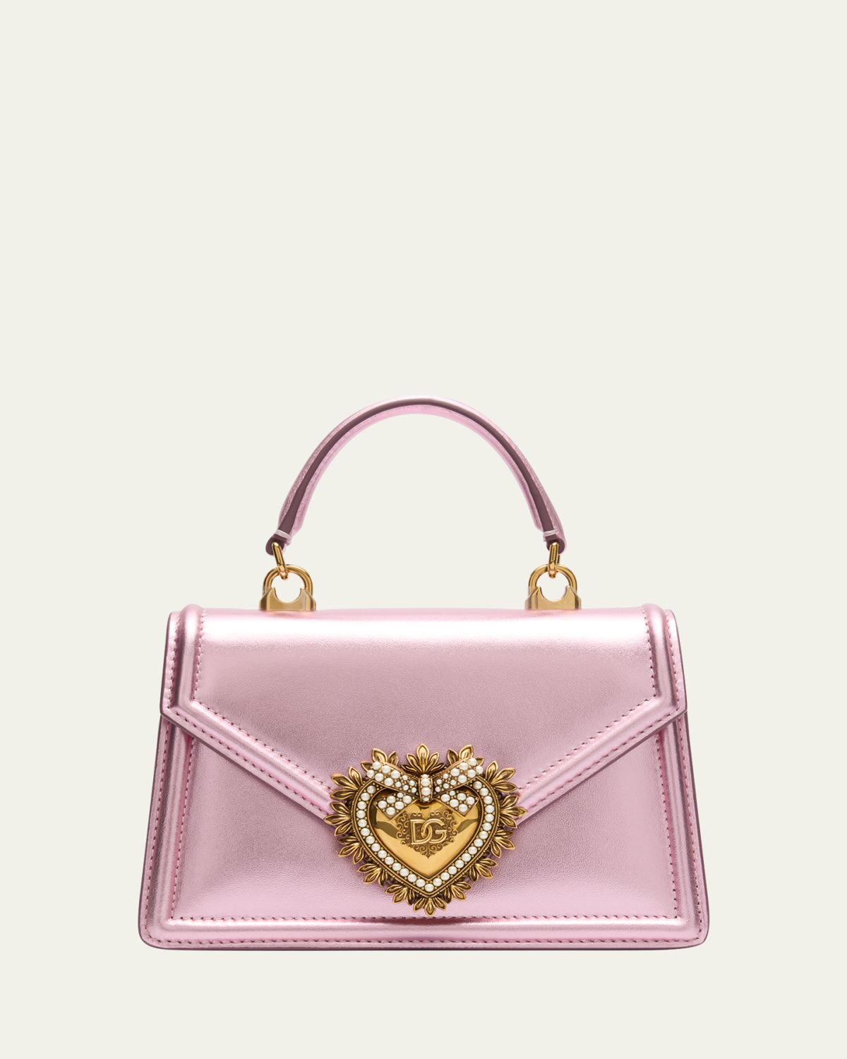 Dolce & Gabbana Devotion Mini Metallic Leather Top-Handle Bag