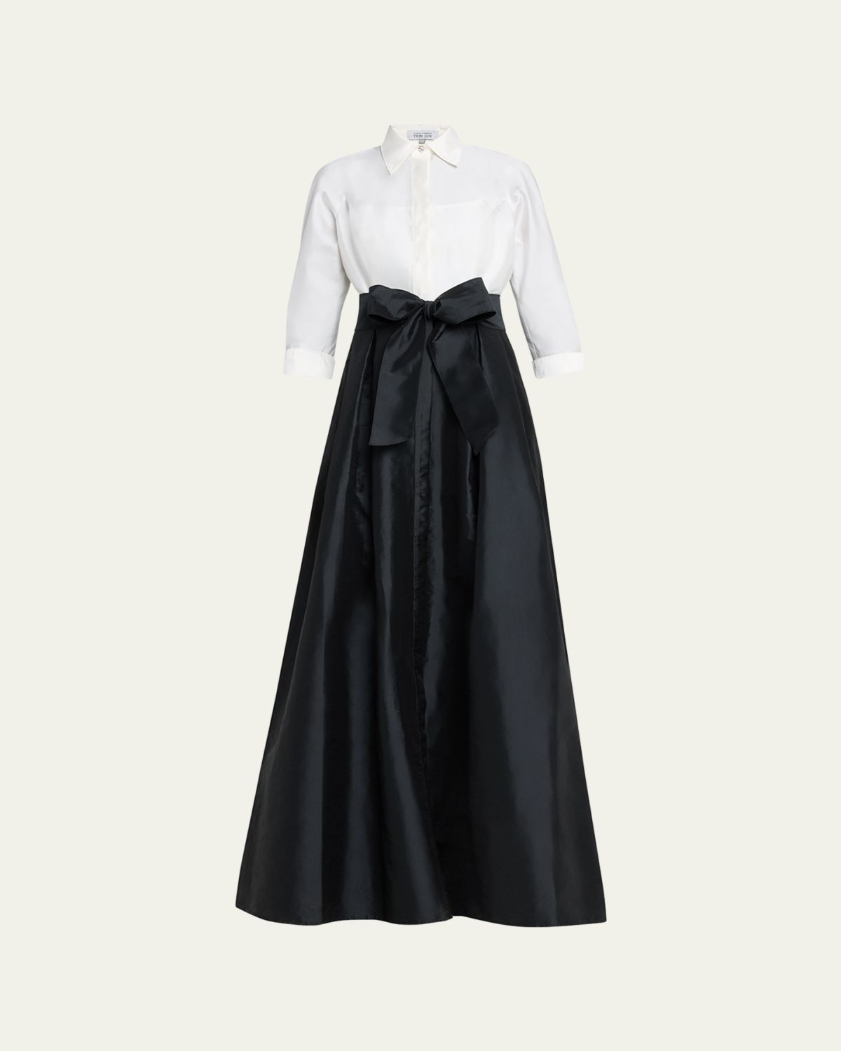 Rickie Freeman for Teri Jon Two-Tone 3/4-Sleeve Taffeta Shirtdress Gown | Thumbnail 6 Rickie Freeman for Teri Jon Two-Tone 3/4-Sleeve Taffeta Shirtdress Gown | Thumbnail 6