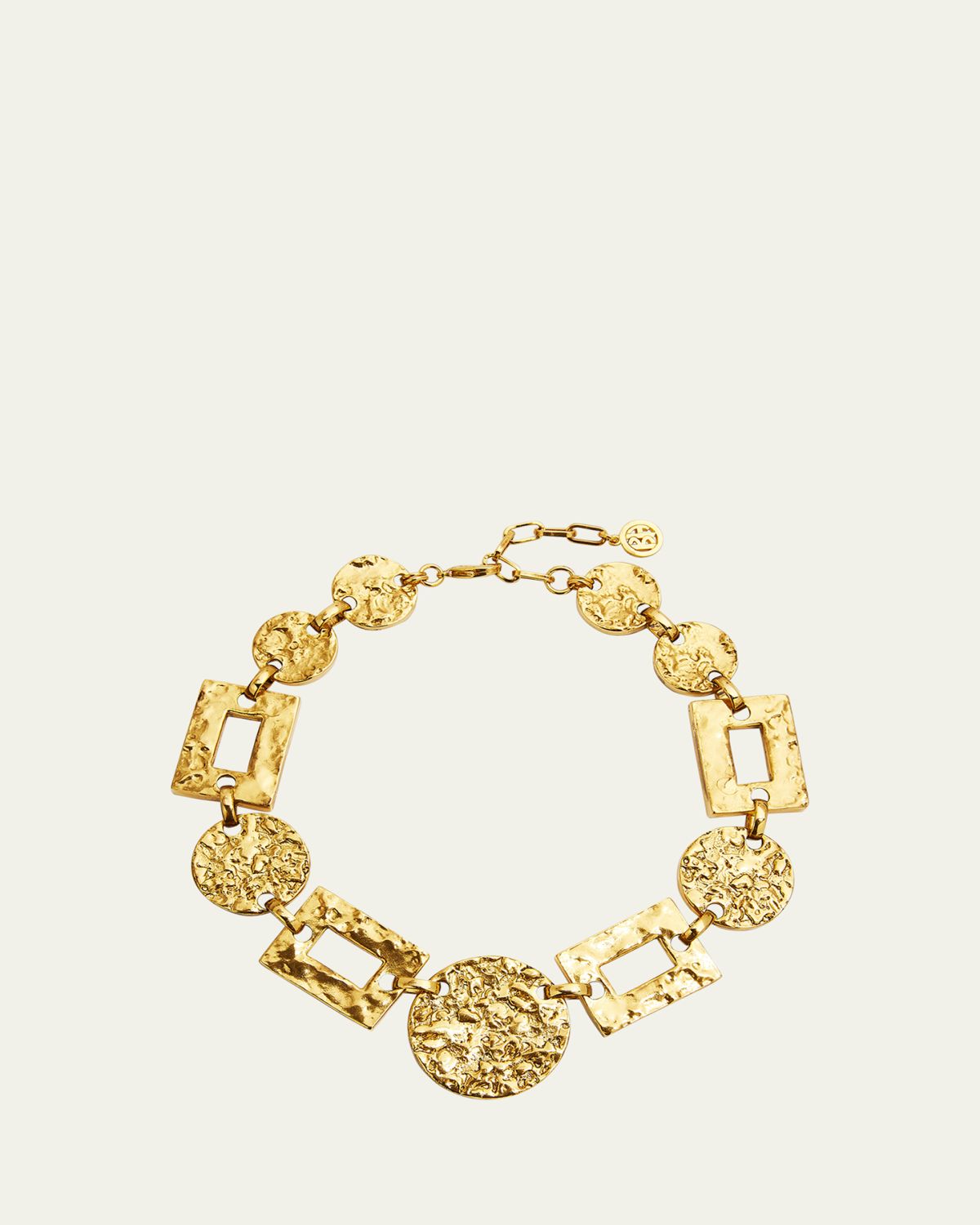 Ben-Amun 24k Gold Electroplated Textured Statement Round And Rectangular Necklace | Thumbnail 6