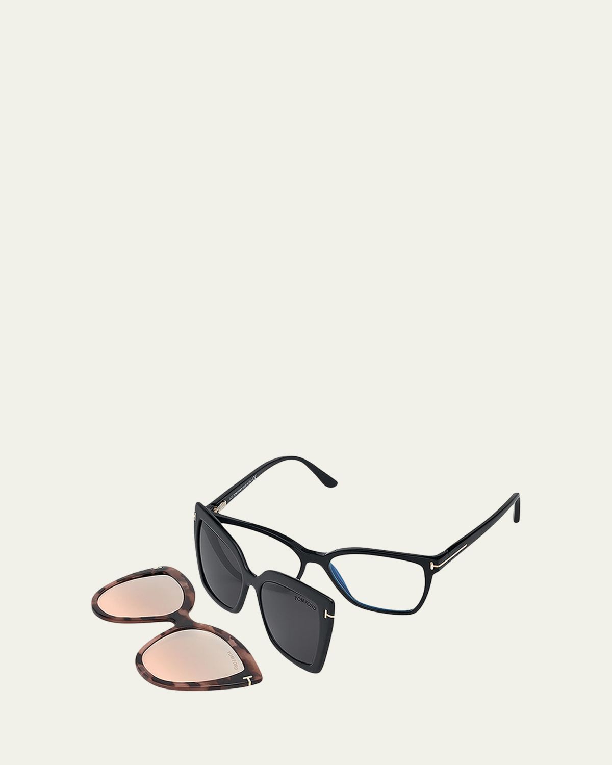 TOM FORD Square Blue-Block Optical Frames w/ Two Magnetic Sunglasses Clips