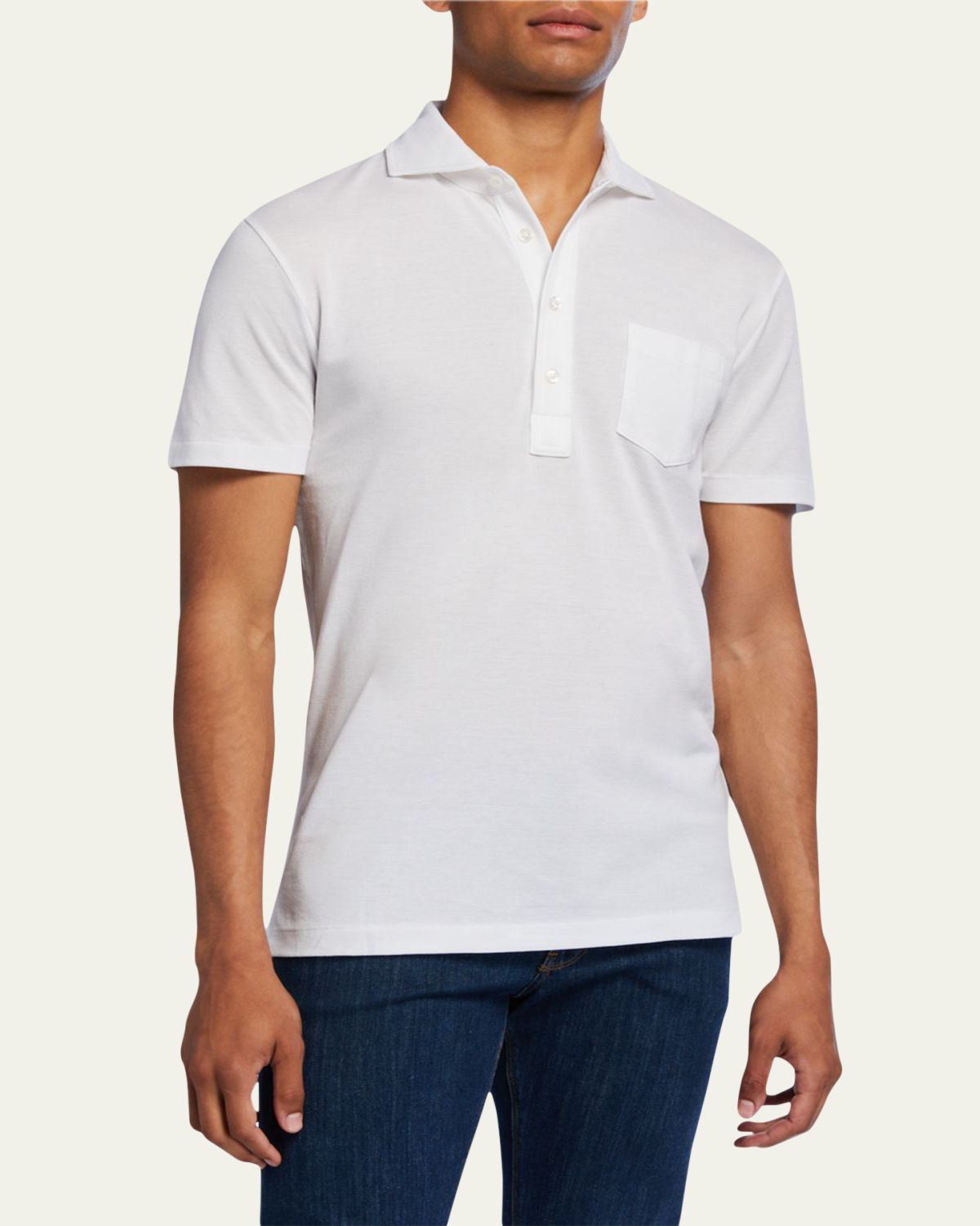 Ralph Lauren Purple Label Men's Jersey Pocket Polo Shirt, White