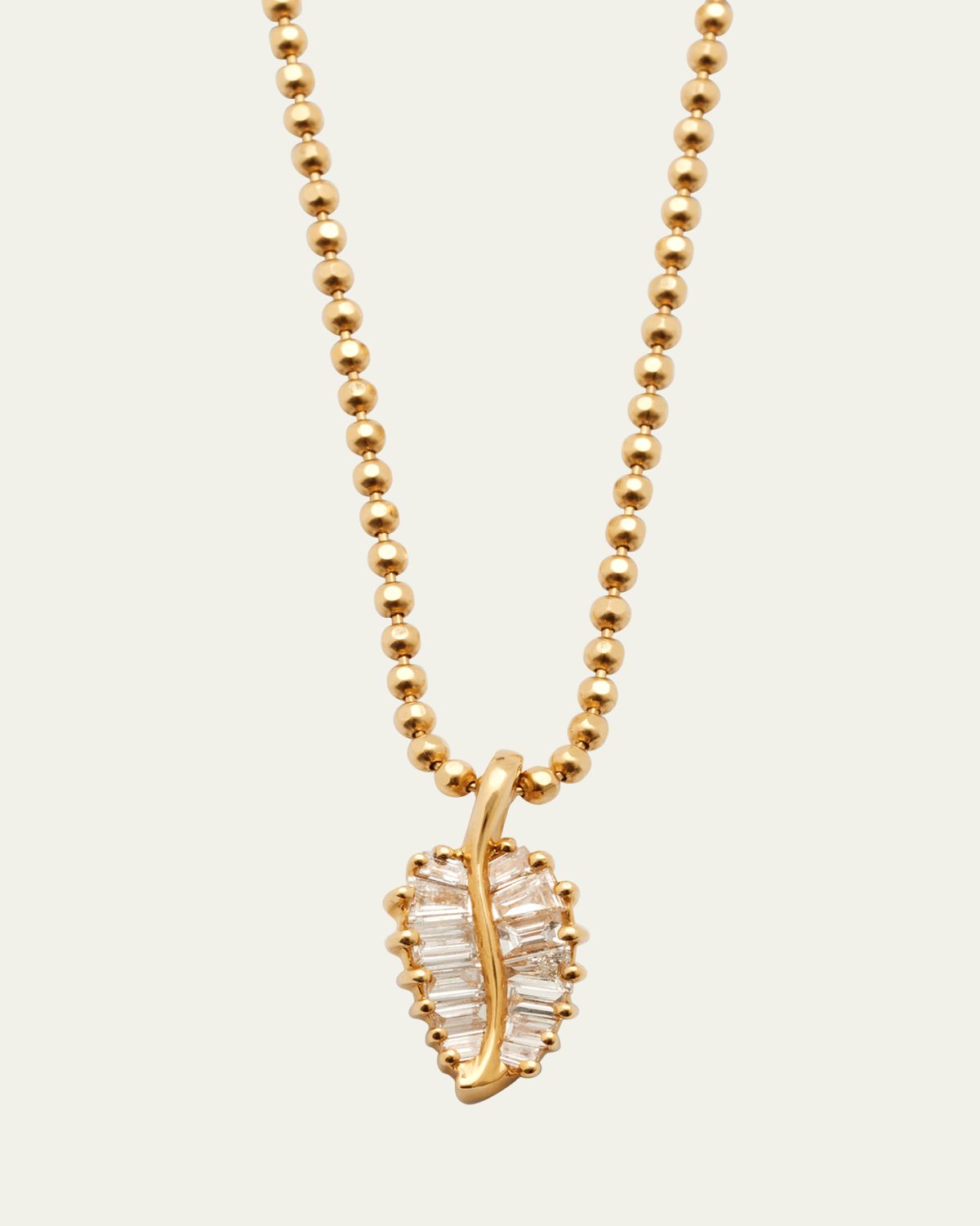 Anita Ko 18k Yellow Gold Diamond Baguette Palm Leaf Necklace