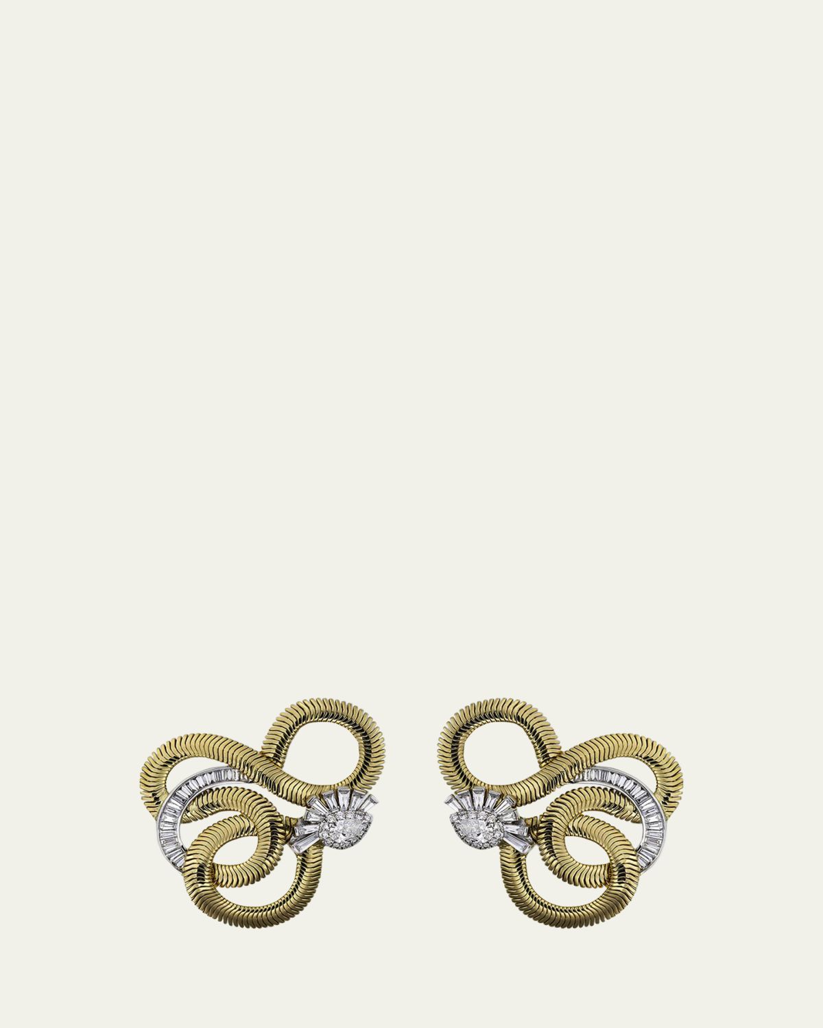 Nikos Koulis Feelings 18K Gold and White Gold Swirling Earrings with White Diamonds