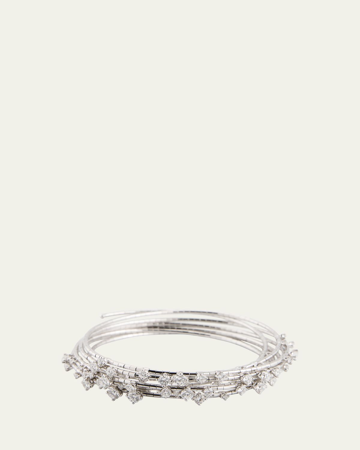 Mattia Cielo 18k White Gold 5-Row Diamond Spiral Bracelet, Size M