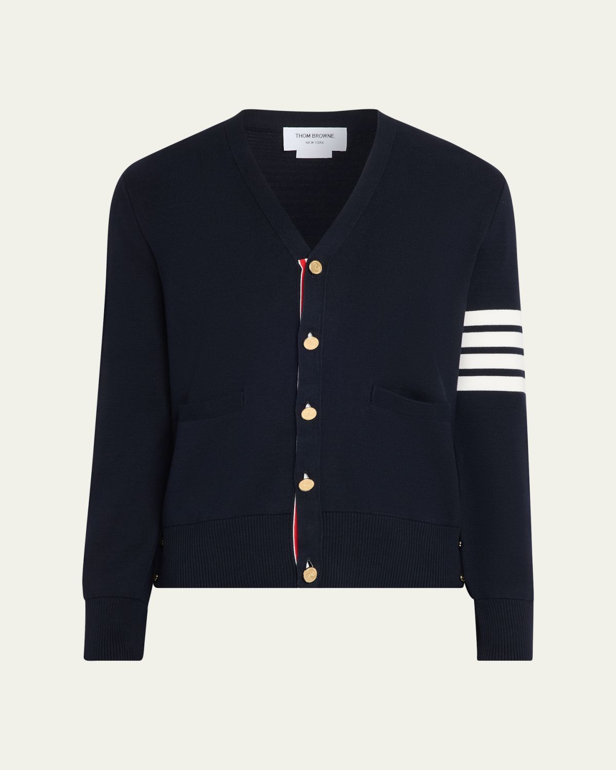 Thom Browne Men's Milano Stitch V Neck Cardigan In Cotton W 4 Bar Stripe