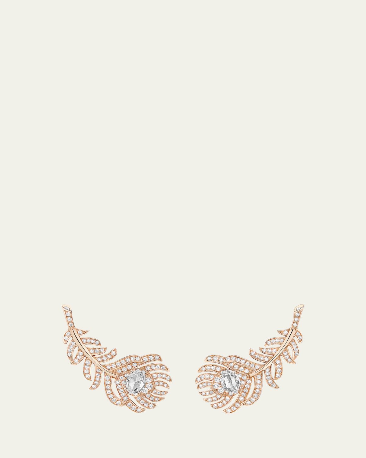 Boucheron 18K Pink Gold Small Clip Plume de Paon Earrings with Diamonds