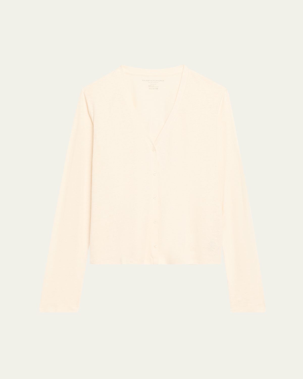 Majestic Filatures V-Neck Button-Down Long-Sleeve Stretch-Linen Cardigan