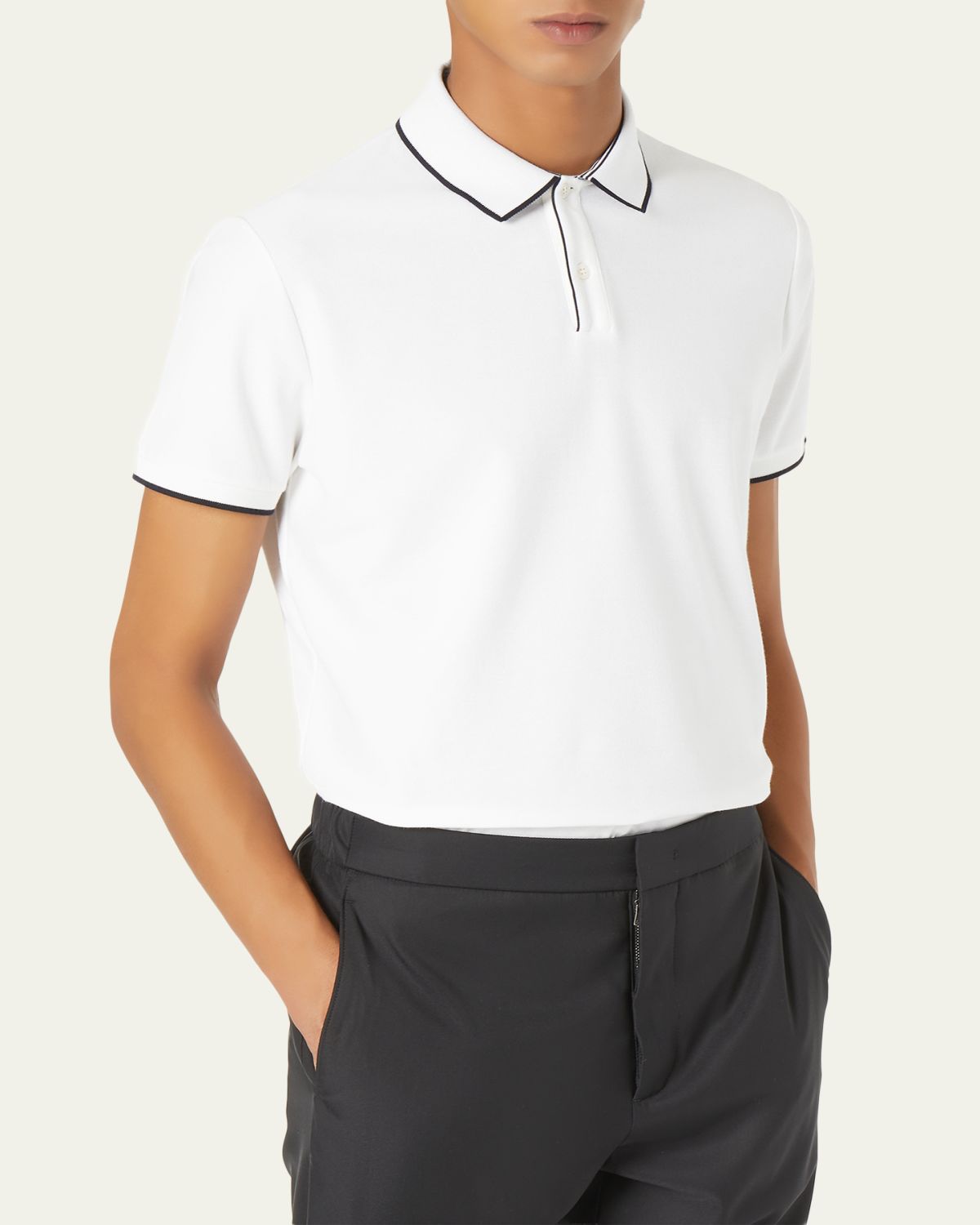 Loro Piana Men's Brentwood Tipped Jersey Pique Polo Shirt | Thumbnail 4