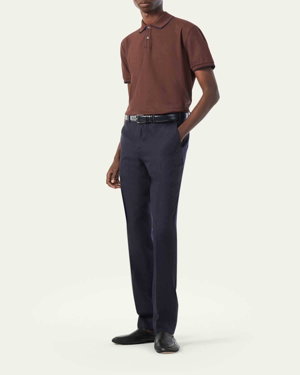 Loro Piana Men's Brentwood Tipped Jersey Pique Polo Shirt | Thumbnail 6
