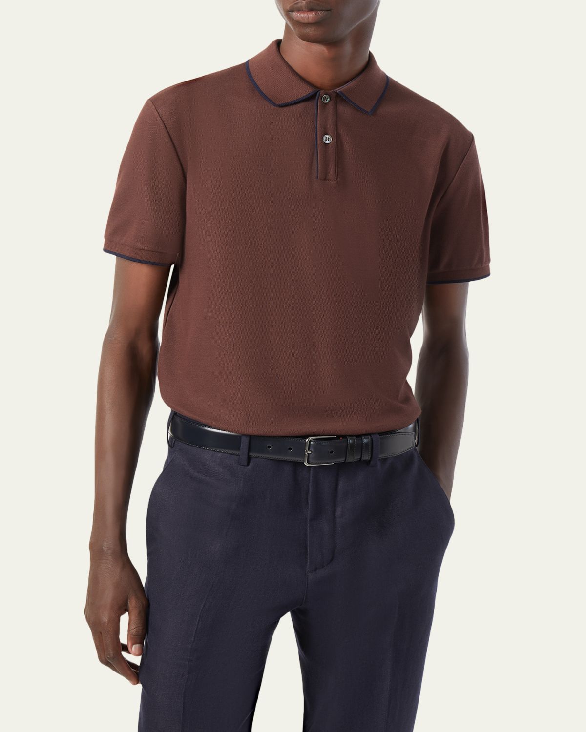 Loro Piana Men's Brentwood Tipped Jersey Pique Polo Shirt | Thumbnail 8