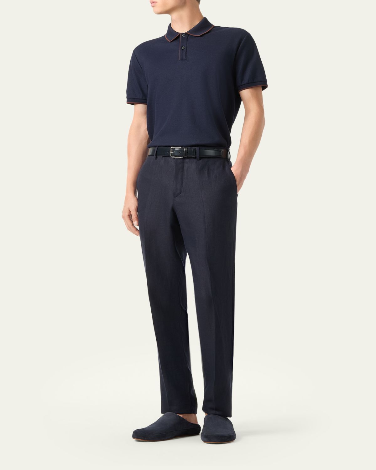 Loro Piana Men's Brentwood Tipped Jersey Pique Polo Shirt | Thumbnail 6
