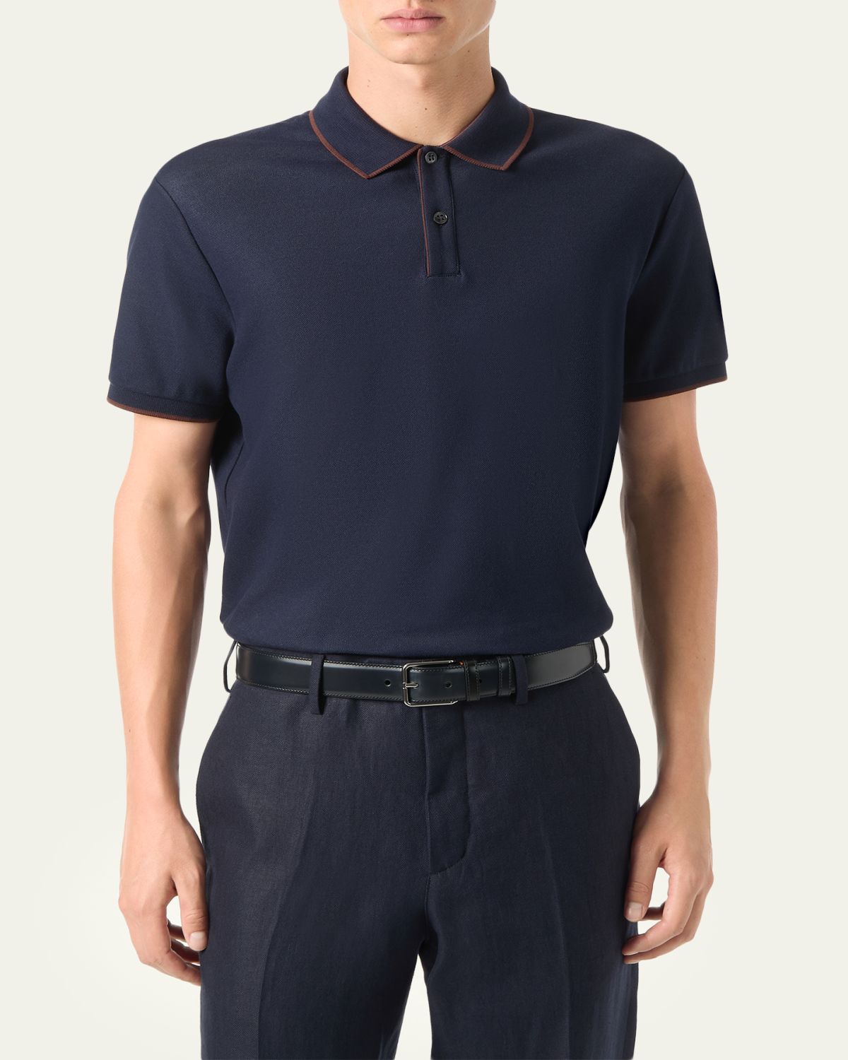 Loro Piana Men's Brentwood Tipped Jersey Pique Polo Shirt | Thumbnail 8
