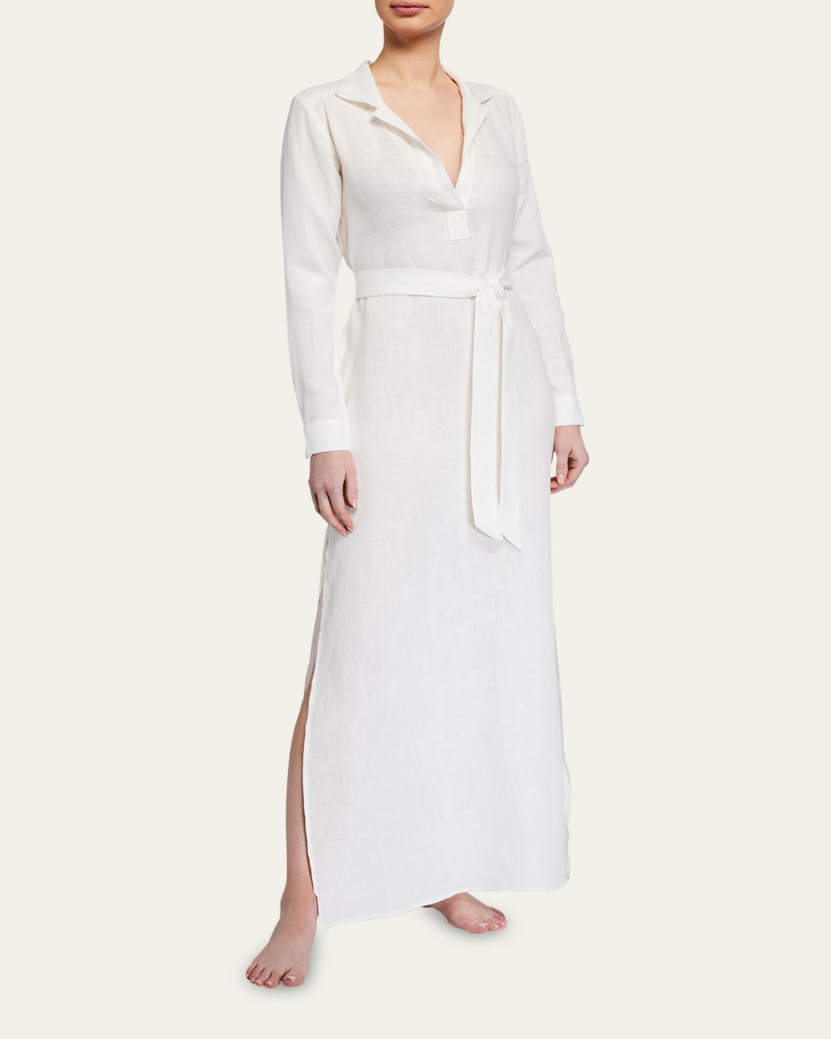Pour Les Femmes Long Linen Lounge Shirt Dress | Thumbnail 4 Pour Les Femmes Long Linen Lounge Shirt Dress | Thumbnail 4