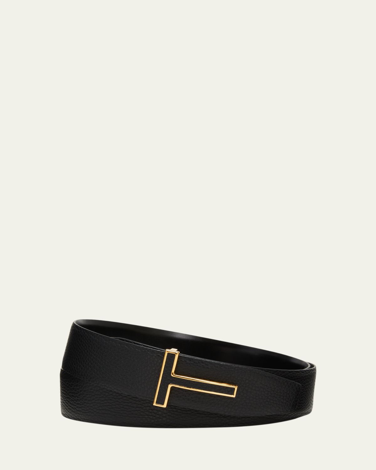 TOM FORD Men's Grained Leather T-Buckle Belt
