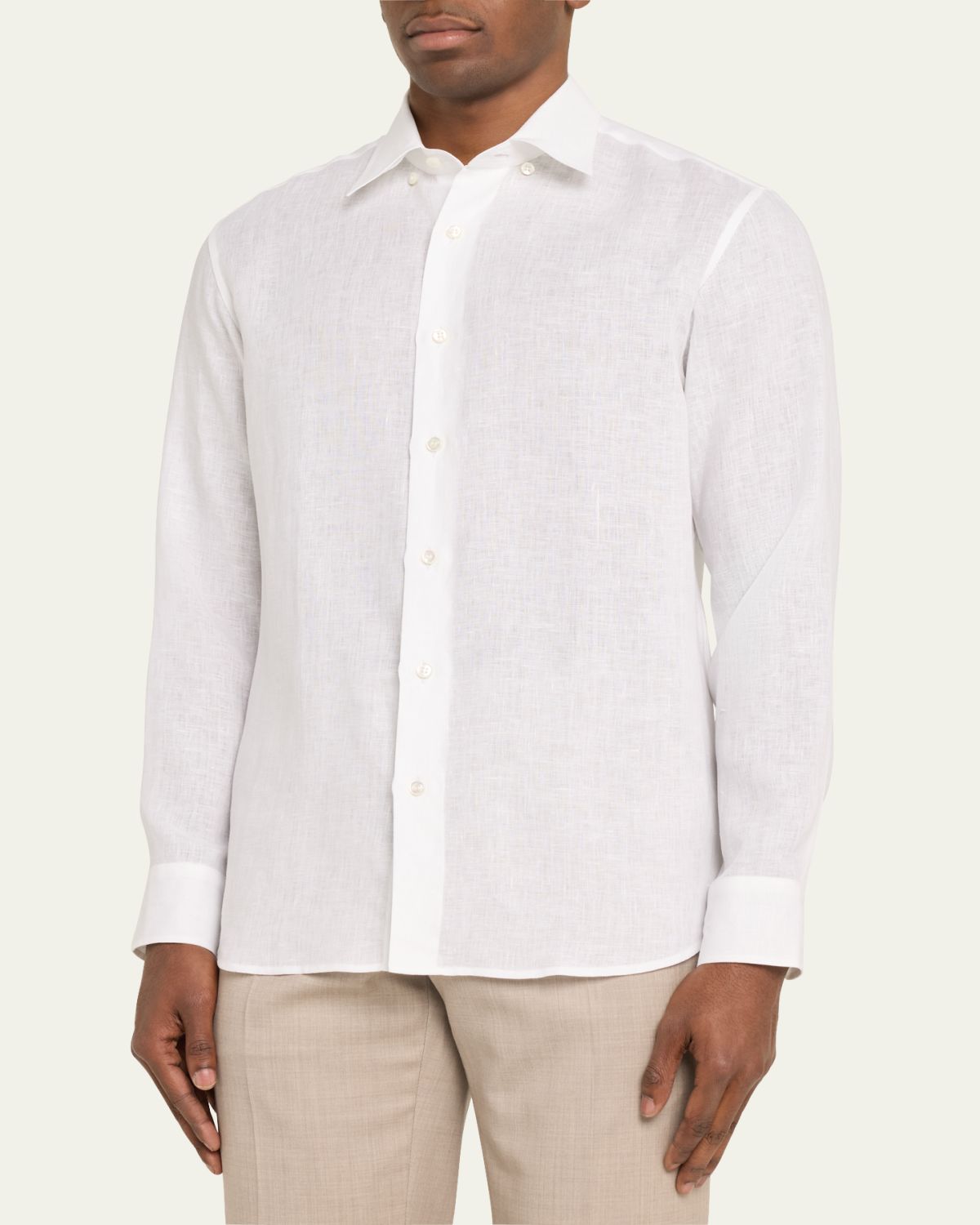 Brioni Men's Solid Linen Sport Shirt | Thumbnail 4