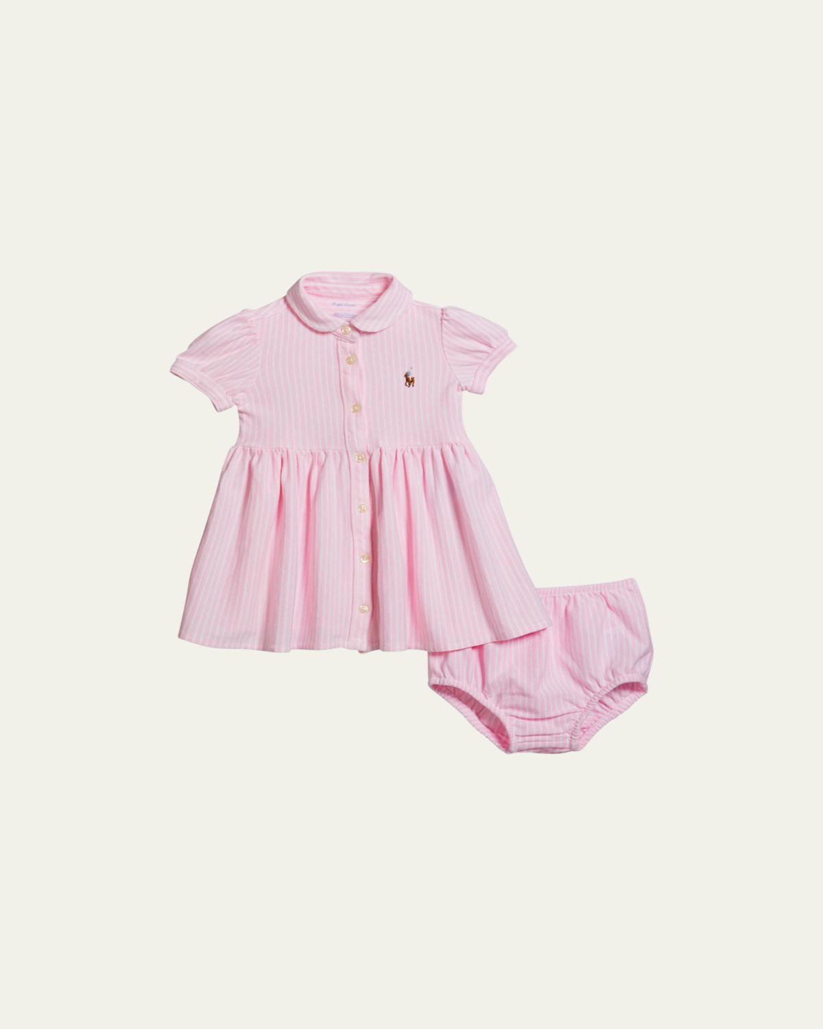 Ralph Lauren Childrenswear Yarn-Dyed Oxford Mesh Stripe Dress With Matching Bloomers, Size 3M-24M