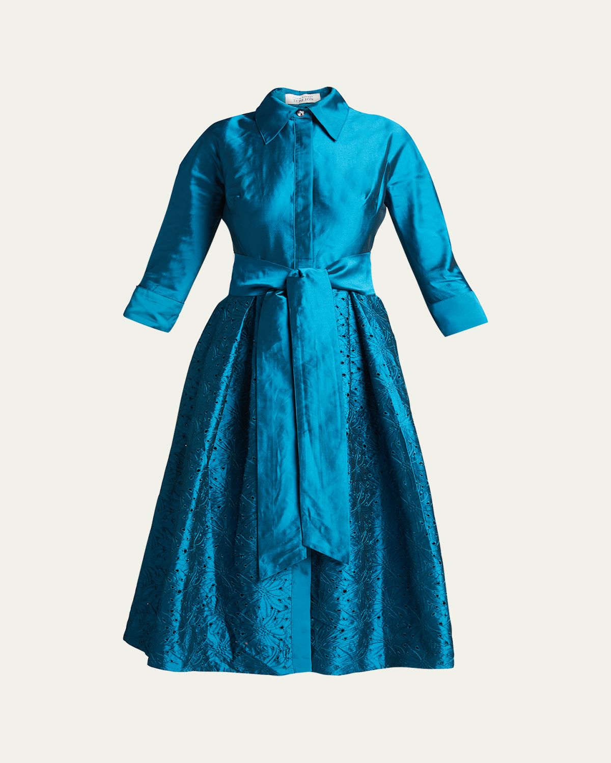 Rickie Freeman for Teri Jon Taffeta Shirt Dress w/ Eyelet Skirt | Thumbnail 6