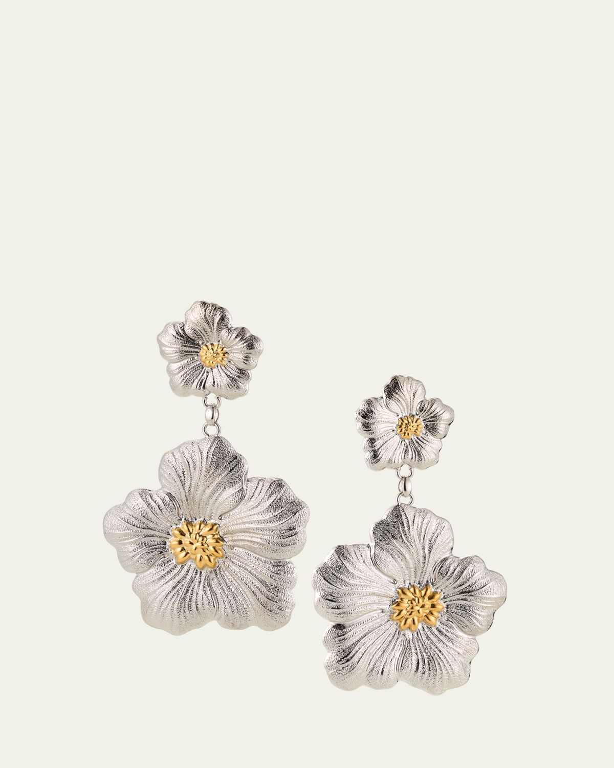 Buccellati Blossoms Gardenia Silver/Gold Pendant Earrings W Diamond