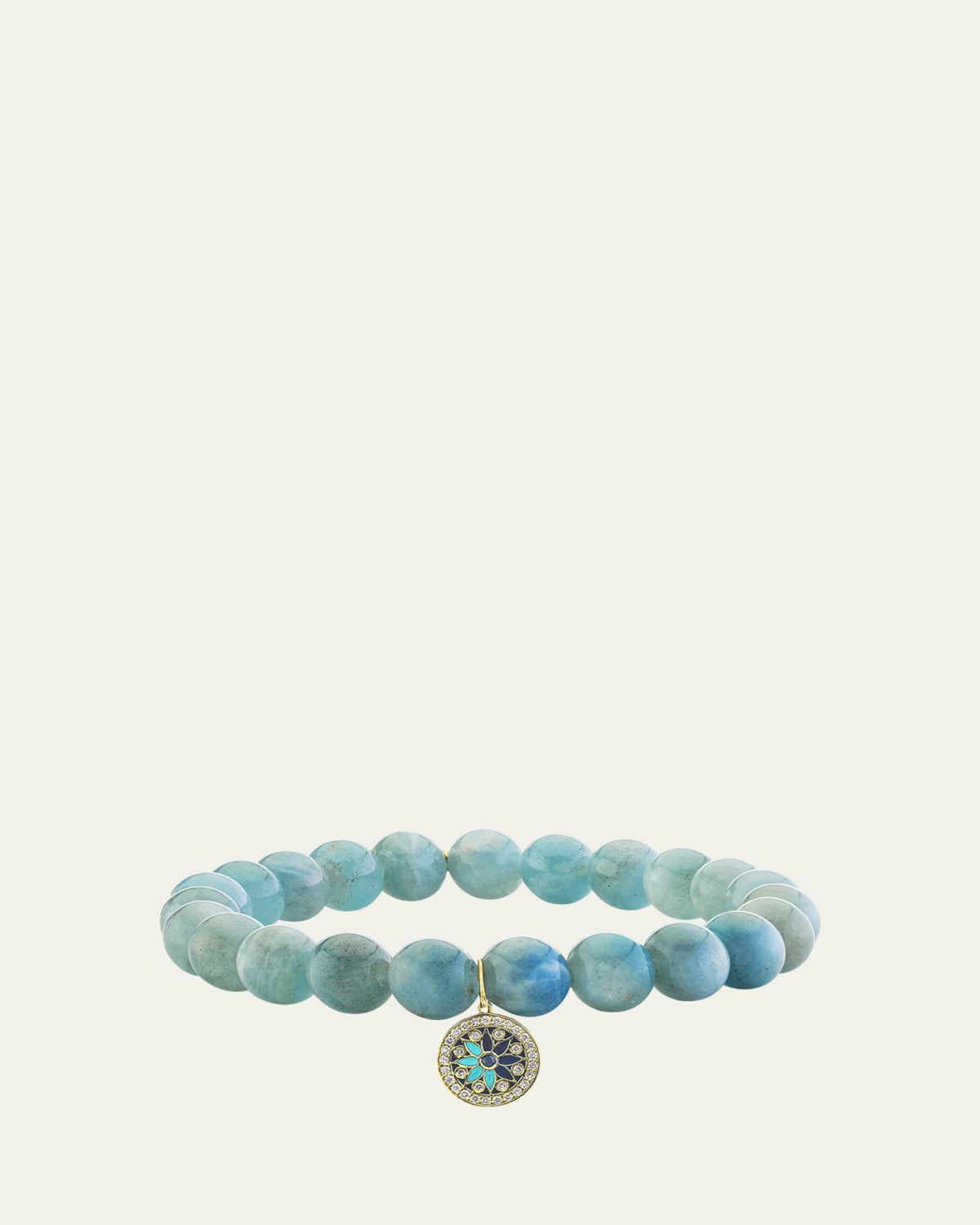 Sydney Evan Aquamarine Bead Bracelet with Kaleidoscope Charm