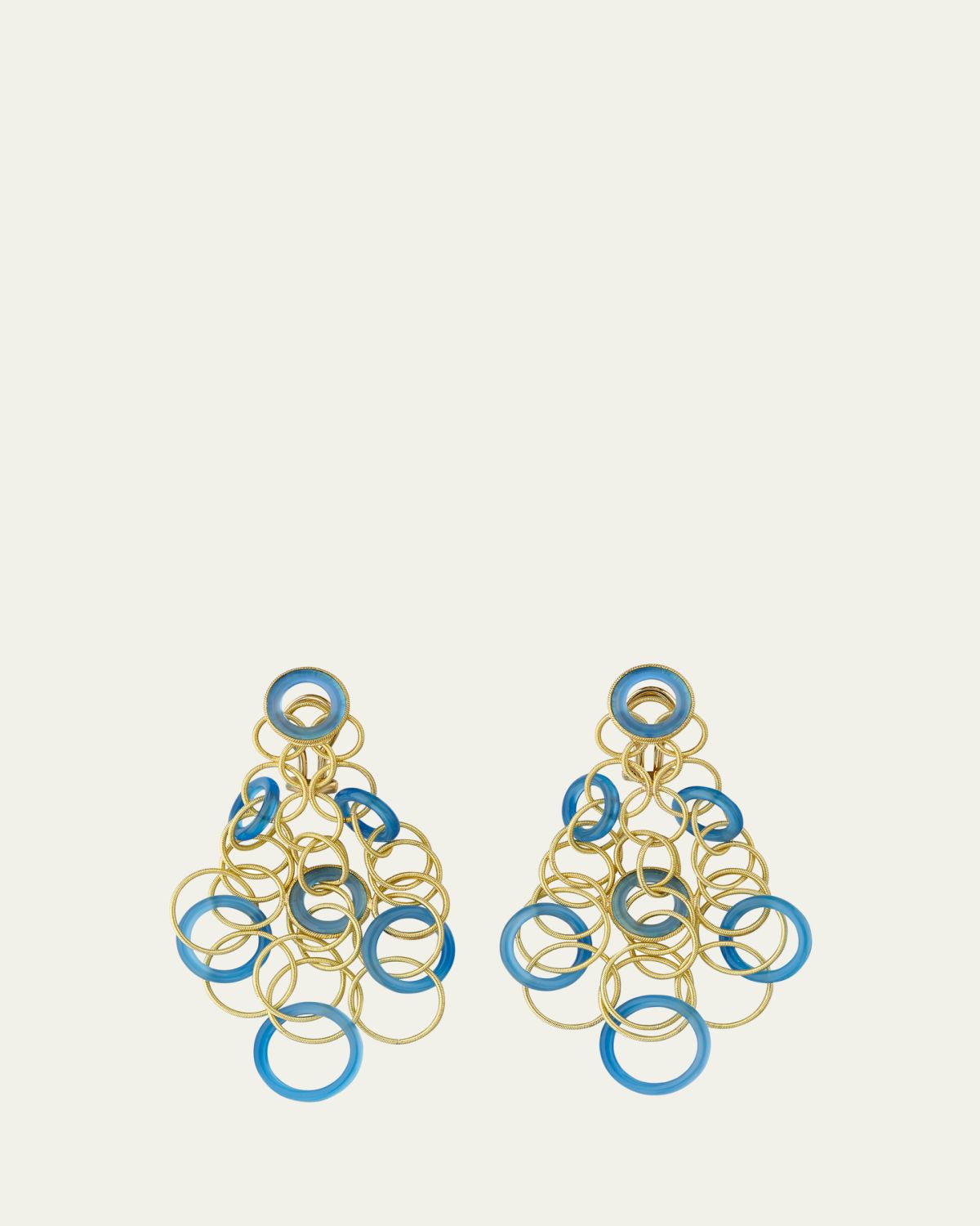 Buccellati Hawaii 18K Gold and Calcedony Pendant Earrings, 7 cm