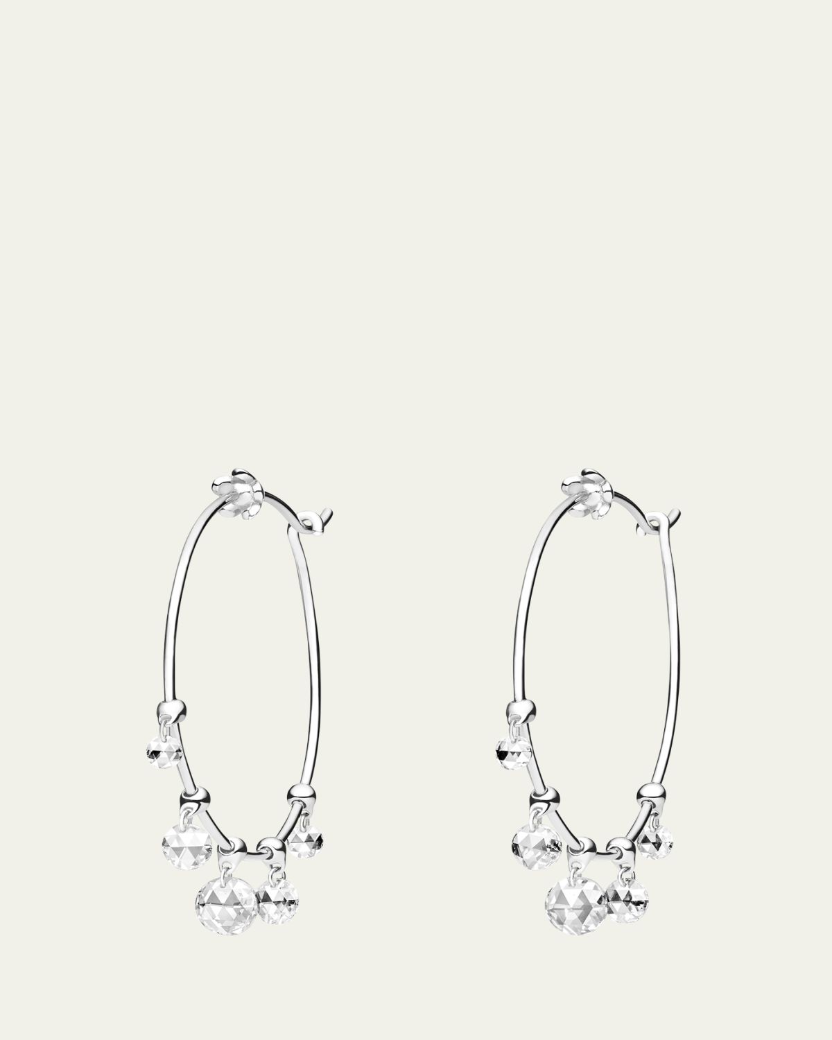 Paul Morelli 28mm Windchime White Gold Wire Hoop Earrings with Rose-Cut Diamonds