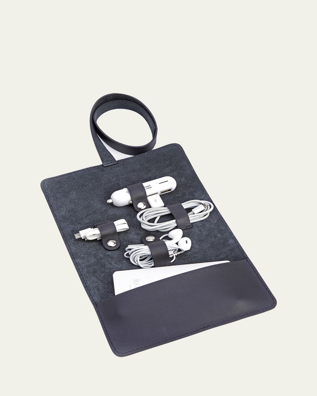 ROYCE New York Monogrammed Leather Tech Cord Accessory Organizer