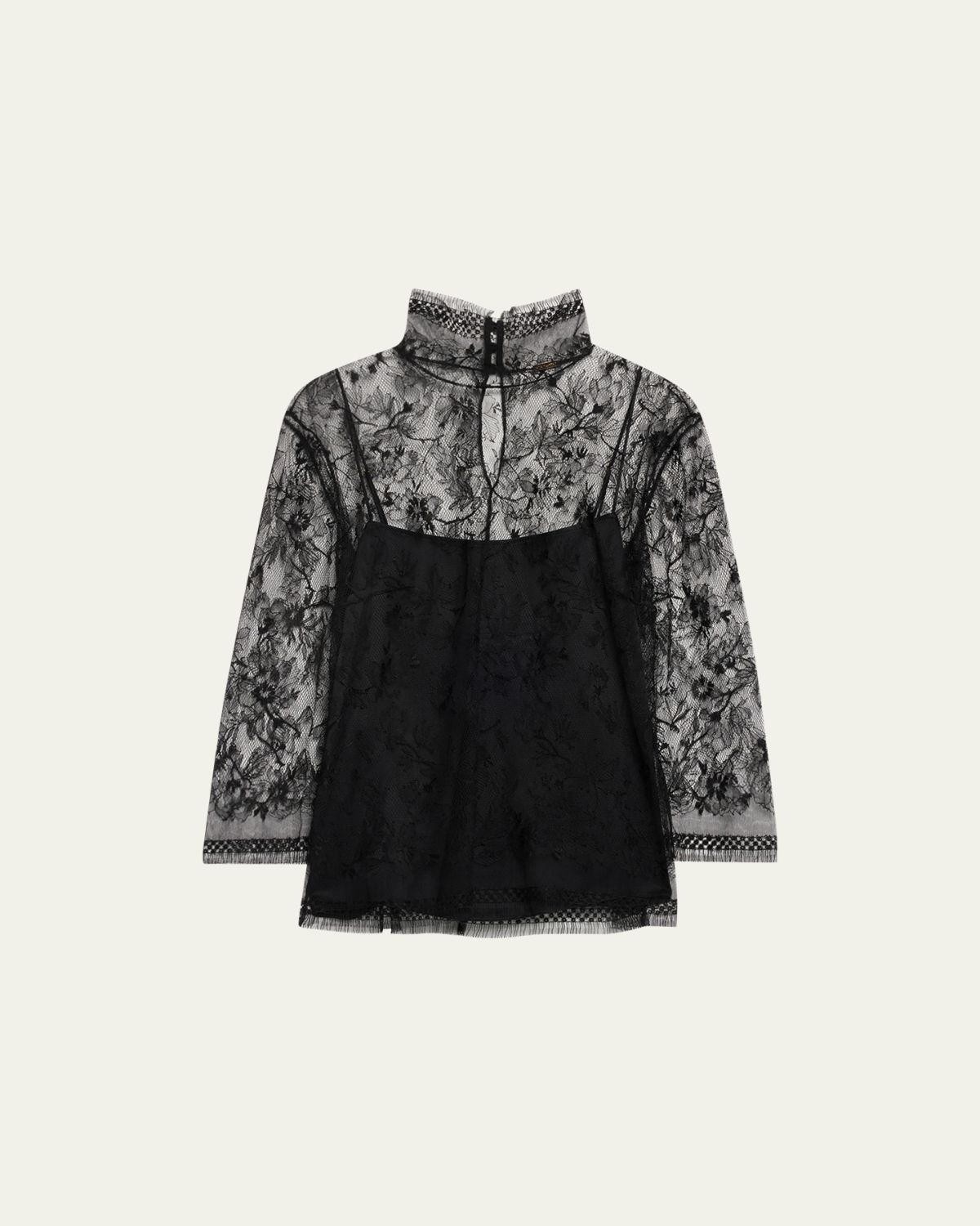 Adam Lippes Lace High-Neck Shirt w/ Attached Camisole - Women's Clothing