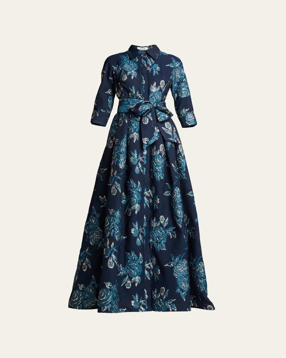Rickie Freeman for Teri Jon Belted Jacquard Shirtdress Gown | Thumbnail 6 Rickie Freeman for Teri Jon Belted Jacquard Shirtdress Gown | Thumbnail 6