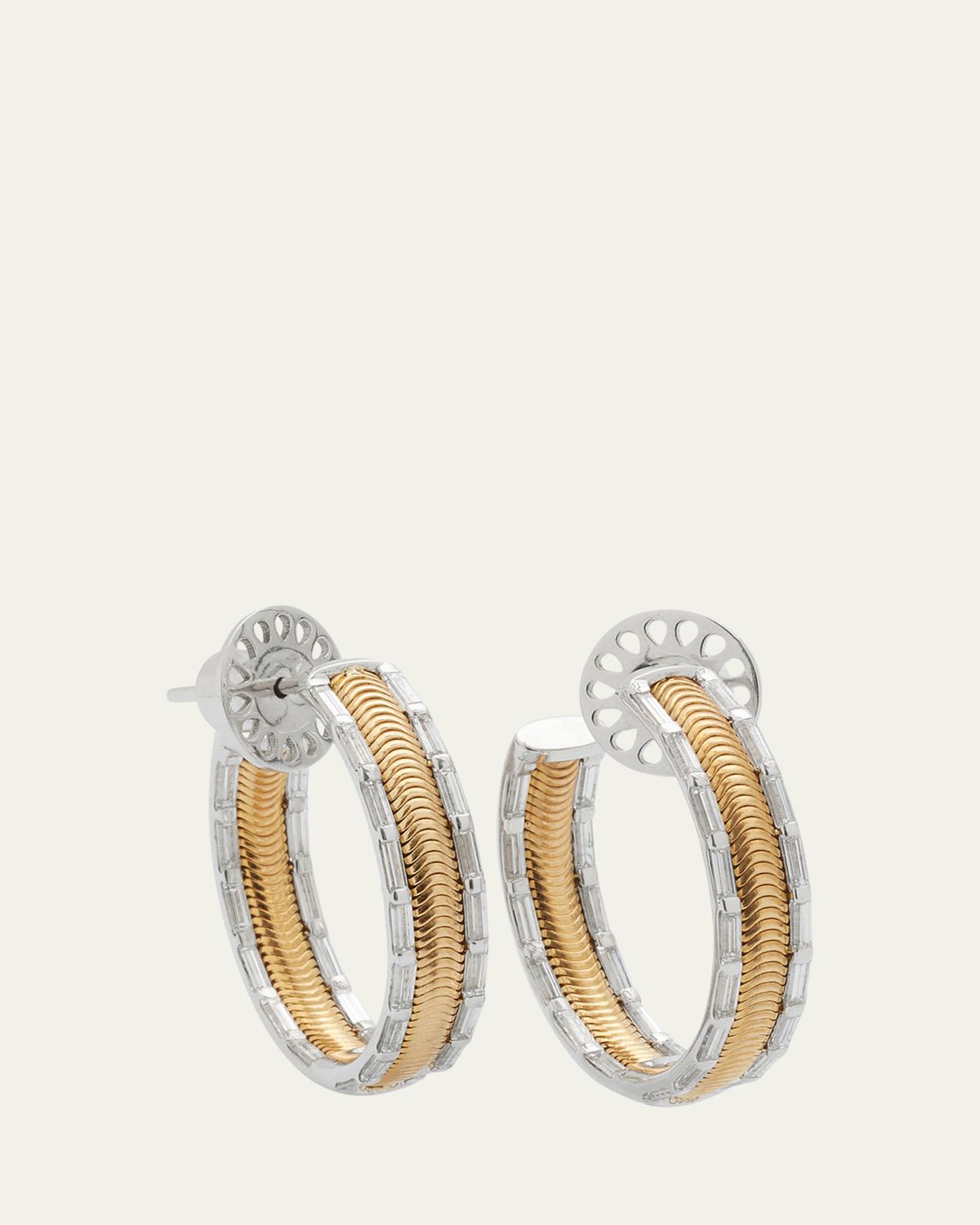 Nikos Koulis Feelings Two-Tone Baguette Diamond Hoop Earrings