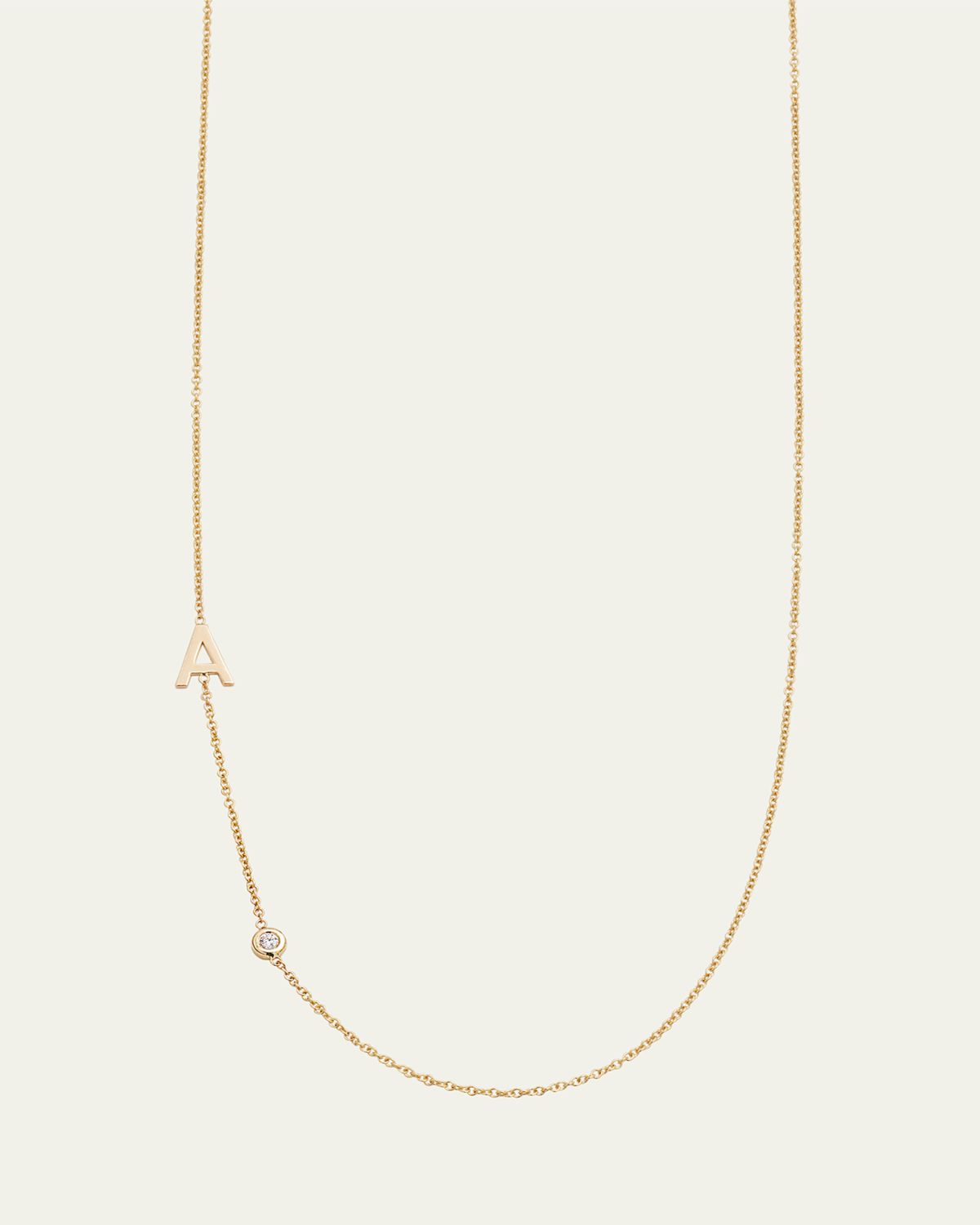 Zoe Lev Jewelry 14K Gold symmetrical Initial and Bezel Diamond Necklace, 16-18"L