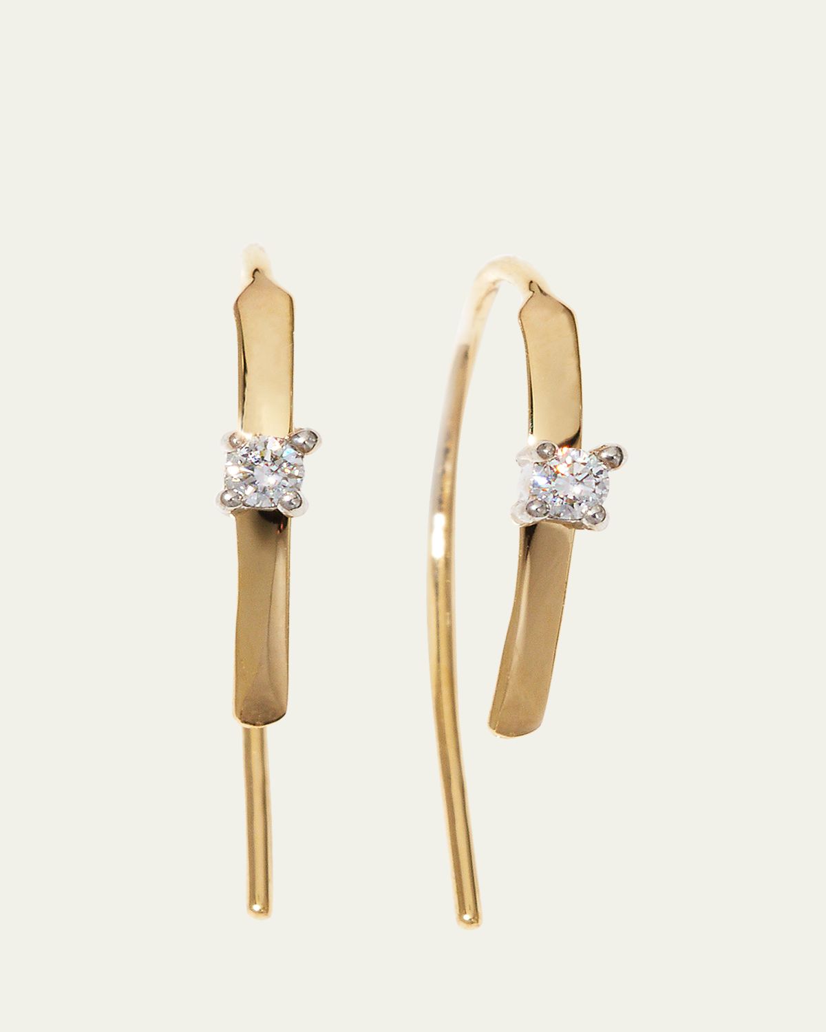 Lana 14K Gold Mini Flat Hooked on Hoop Earrings with Diamonds, 15mm