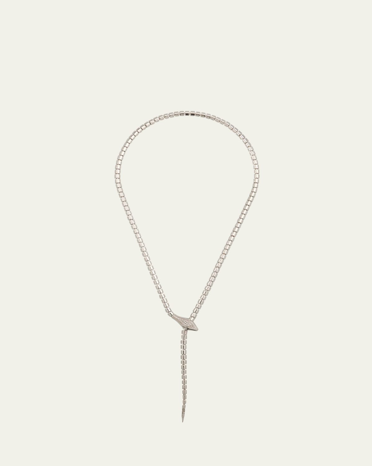 Sidney Garber 18K White Gold Snake Lariat with Pave Diamonds