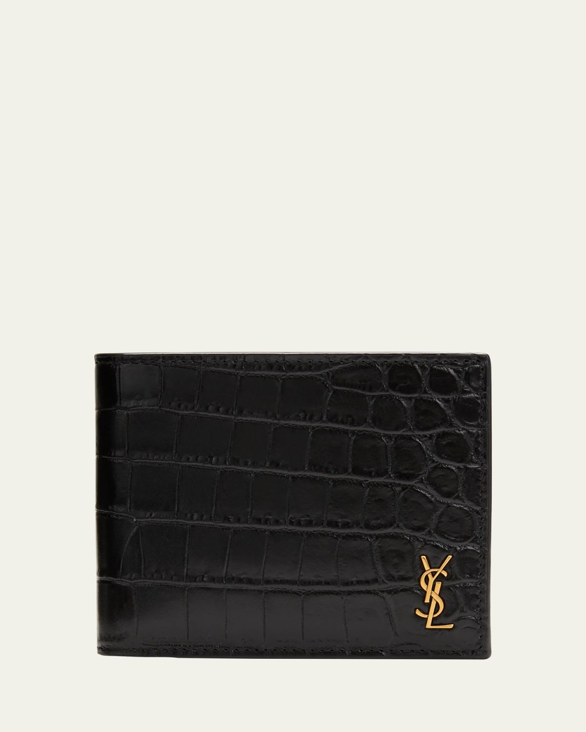Saint Laurent Men's YSL Croc-Embossed Bi-Fold Wallet