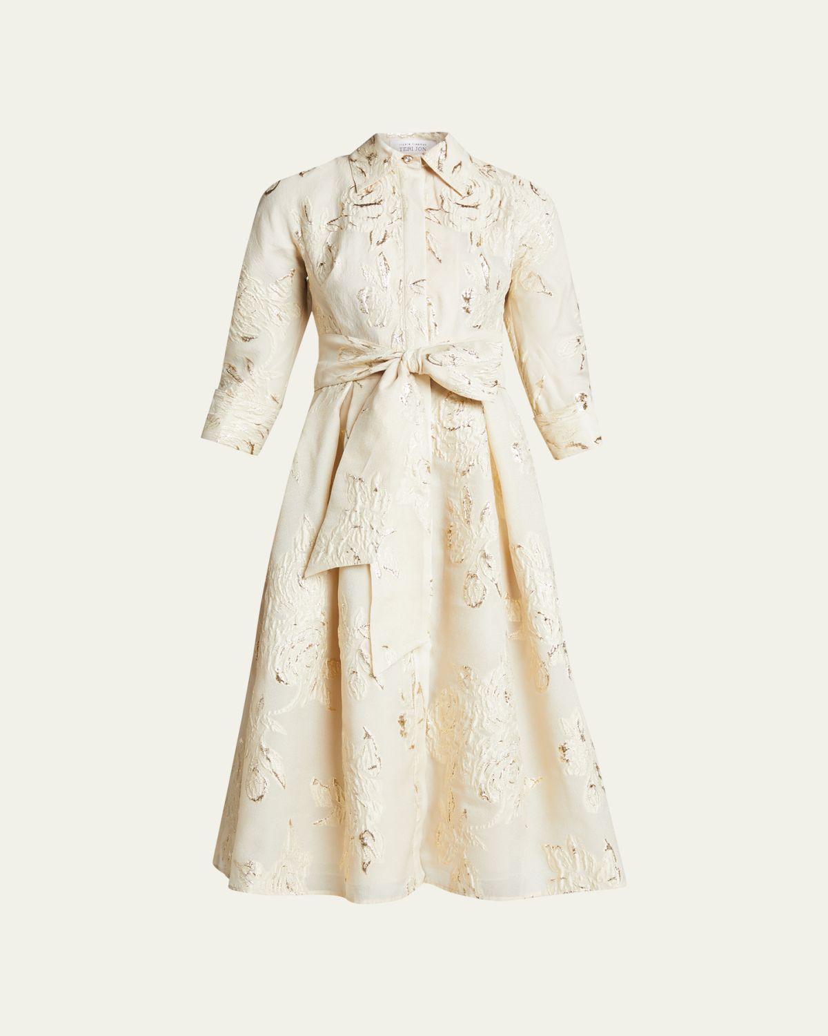 Rickie Freeman for Teri Jon Metallic Jacquard Belted Shirtdress | Thumbnail 6