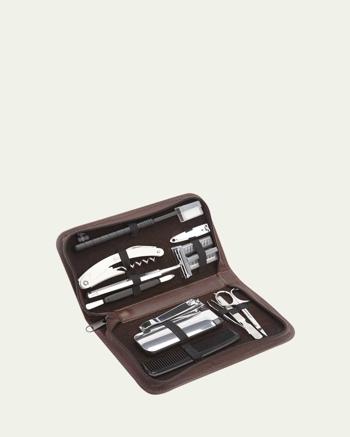 ROYCE New York Monogrammed Leather Travel Grooming Toiletry Kit