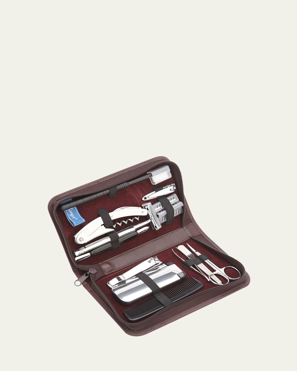 ROYCE New York Monogrammed Leather Travel Grooming Toiletry Kit