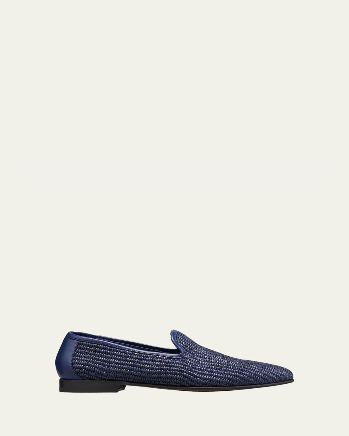 Manolo Blahnik Men's Mario Raffia Slippers, Navy